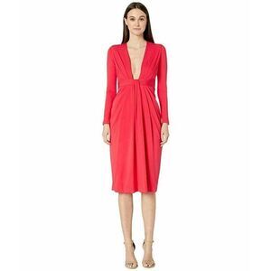 Cushnie et Och Plunging Neck Watermelon Red Long Sleeve Midi Dress NWT Womens 6